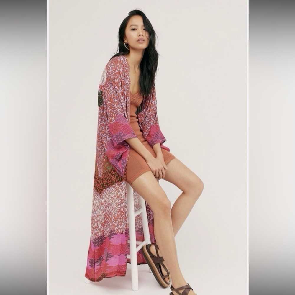 Free People Dusty Rose & Pink Floral Maxi Kimono Duster or Coverup